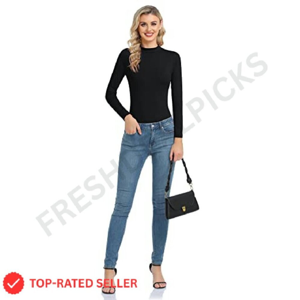 Long Sleeve Thermal Top Slim Fit Mock Neck Lightweight Layer Chic Minimal - Picture 6 of 7